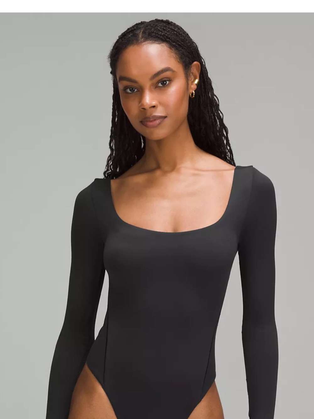 Wundermost Ultra-Soft Nulu Square-Neck Long-Sleeve Bodysuit Black